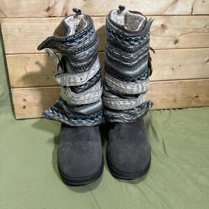 Muk Luks Charcoal and Striped Winter Boots